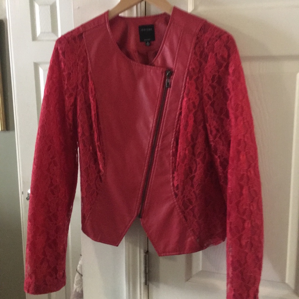 Red lace faux leather jacket